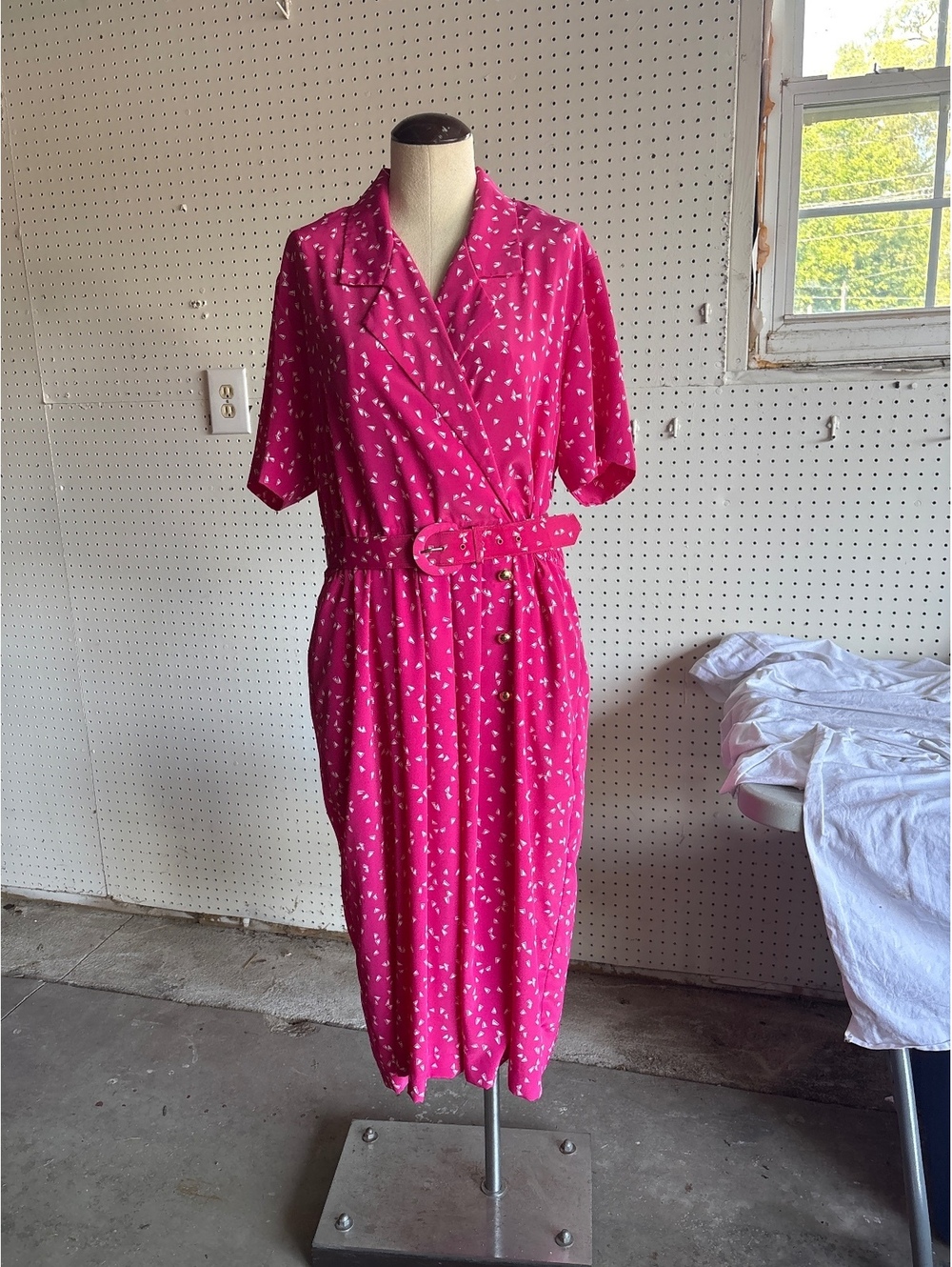 Vintage Leslie Fay Petite Pink Belted Dress Size 16P